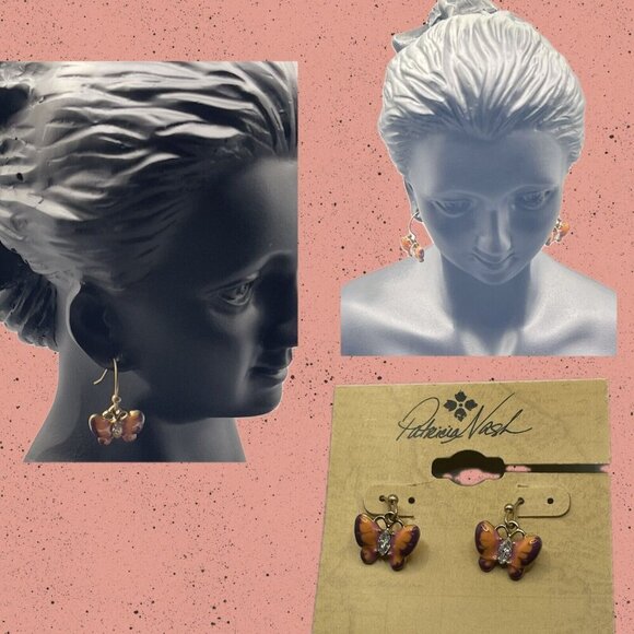 Patricia Nash Mini Butterfly Coral-Purple Pave Center French Wire Drop Earrings - Picture 1 of 4